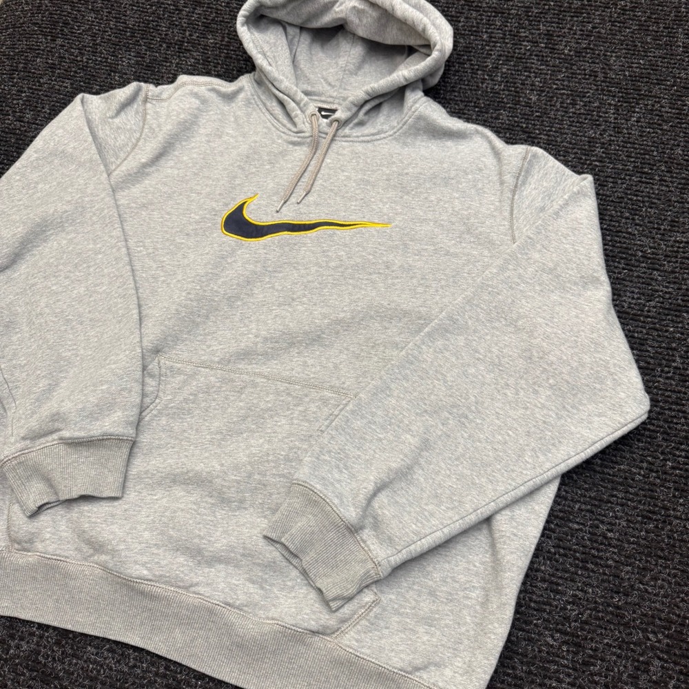 Nike Center Swoosh Hoodie Mens XXL Heather Gray Navy Yellow Embroidered Pullover - Picture 6 of 12